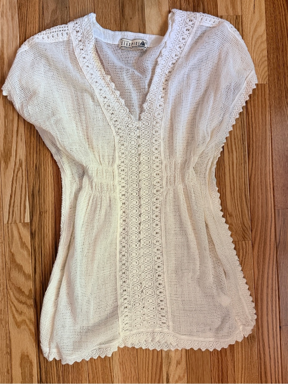 Crochet V-Neck Tunic cover up  - cream